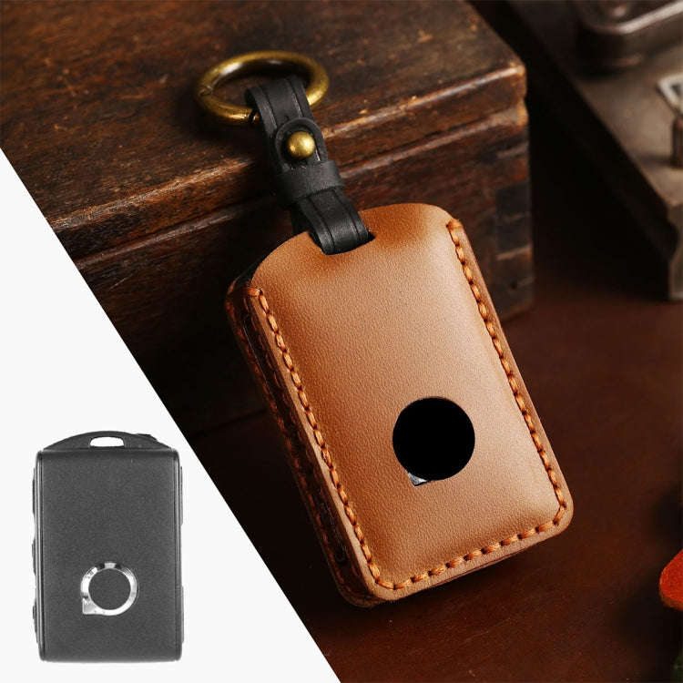 For Volvo Car Cowhide Leather Key Protective Cover Key Case (Brown)