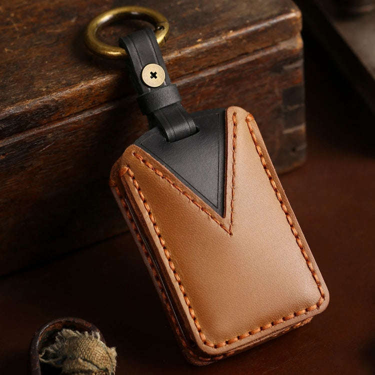 For Volvo Car Cowhide Leather Key Protective Cover Key Case (Brown)