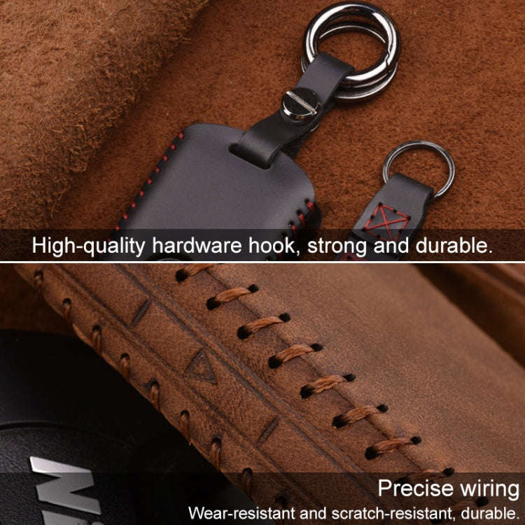 For Volvo Single Slit Style Car Cowhide Leather Key Protective Cover Key Case (Brown)