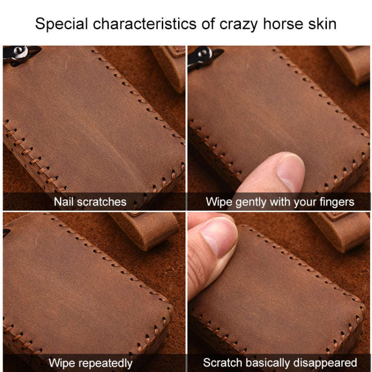 For Volvo Single Slit Style Car Cowhide Leather Key Protective Cover Key Case (Brown)