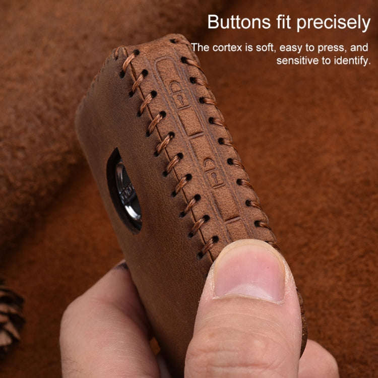 For Volvo Single Slit Style Car Cowhide Leather Key Protective Cover Key Case (Brown)