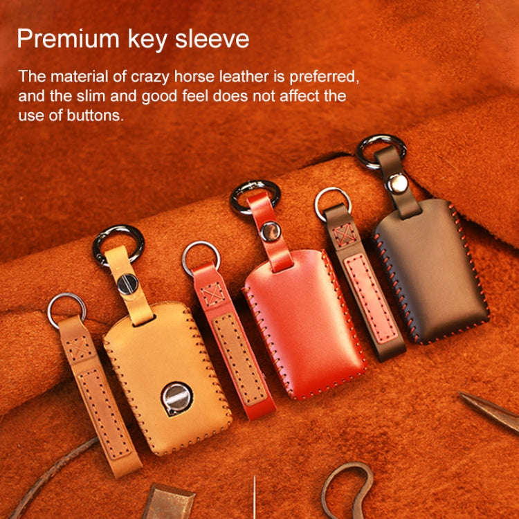 For Volvo Single Slit Style Car Cowhide Leather Key Protective Cover Key Case (Brown)