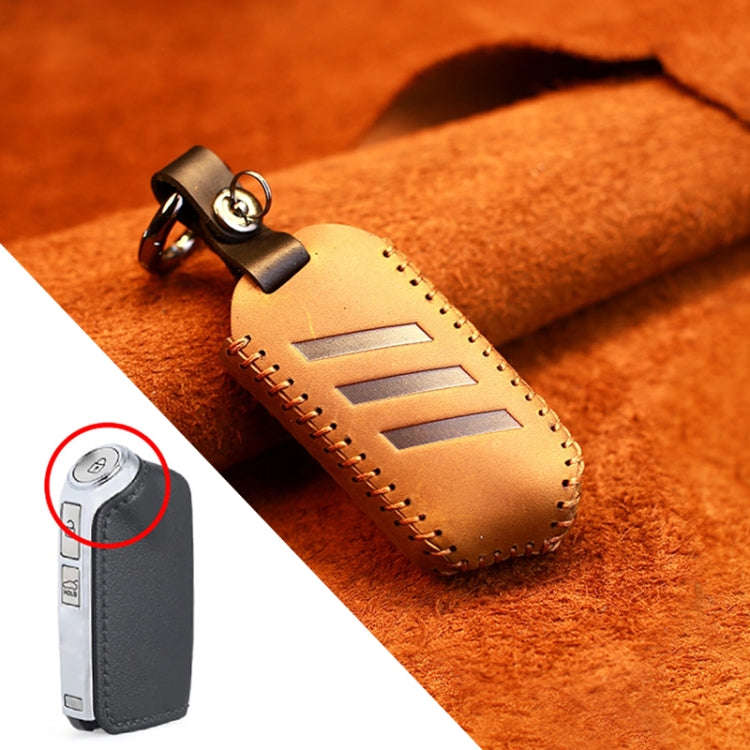 For Kia Car Cowhide Leather Key Protective Cover Key Case, Round Version (Brown)
