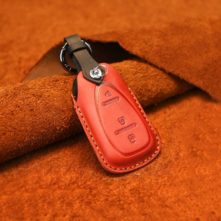 For Chevrolet Car Cowhide Leather Key Protective Cover Key Case, Three Keys Version (Red)