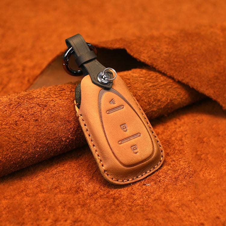 For Chevrolet Car Cowhide Leather Key Protective Cover Key Case, Three Keys Version (Brown)