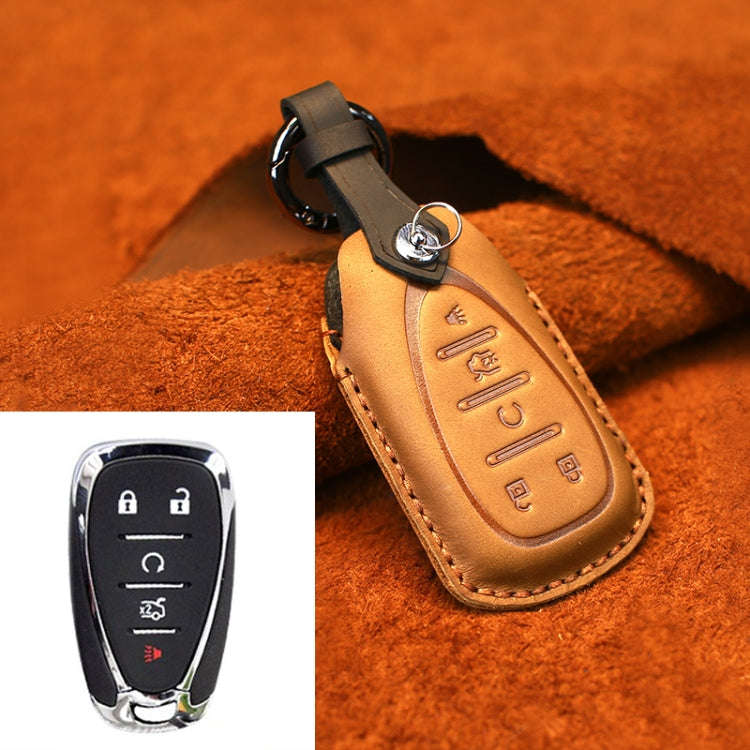 For Chevrolet Car Cowhide Leather Key Protective Cover Key Case, Five Keys Version (Brown)