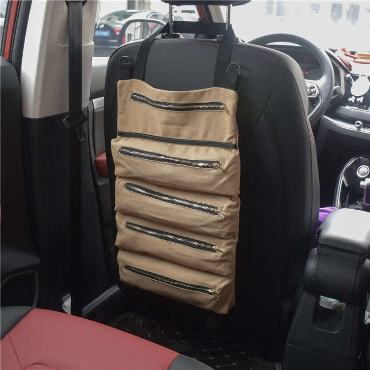 Car Auto Multi-function Canvas Storage Bag Portable Tool Bag Hanging Pocket Bag (Army Green)
