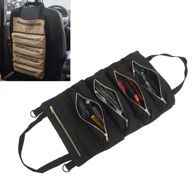Car Auto Multi-function Canvas Storage Bag Portable Tool Bag Hanging Pocket Bag (Black)