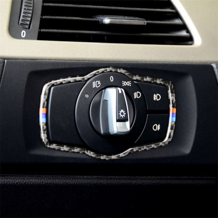 Three Color Carbon Fiber Car Headlight Switch Decorative Sticker for BMW E90 / E92 / E93 2005-201...