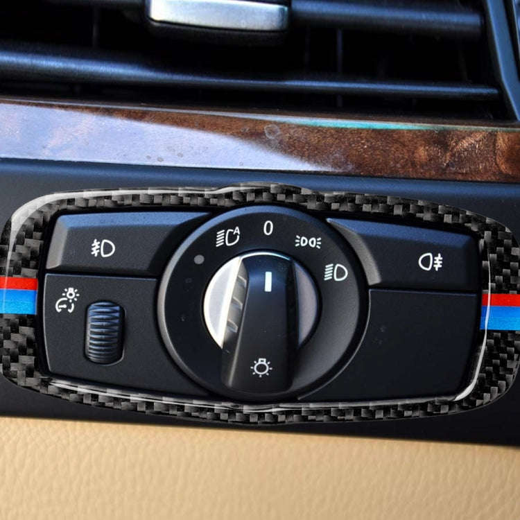 Car Carbon Fiber Tricolor Headlight Switch Frame Decorative Sticker for BMW 2008-2013 X5 E70 / X6...