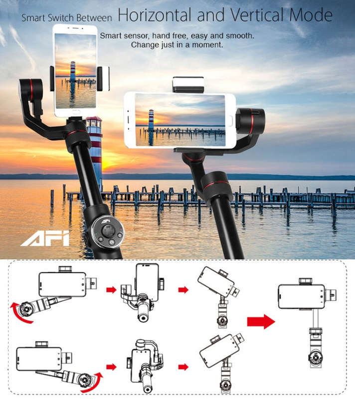 AFI V5 Smooth 3-Axis Handheld Aluminum Brushless Gimbal Stabilizer with Tripod Mount & Fill Light...