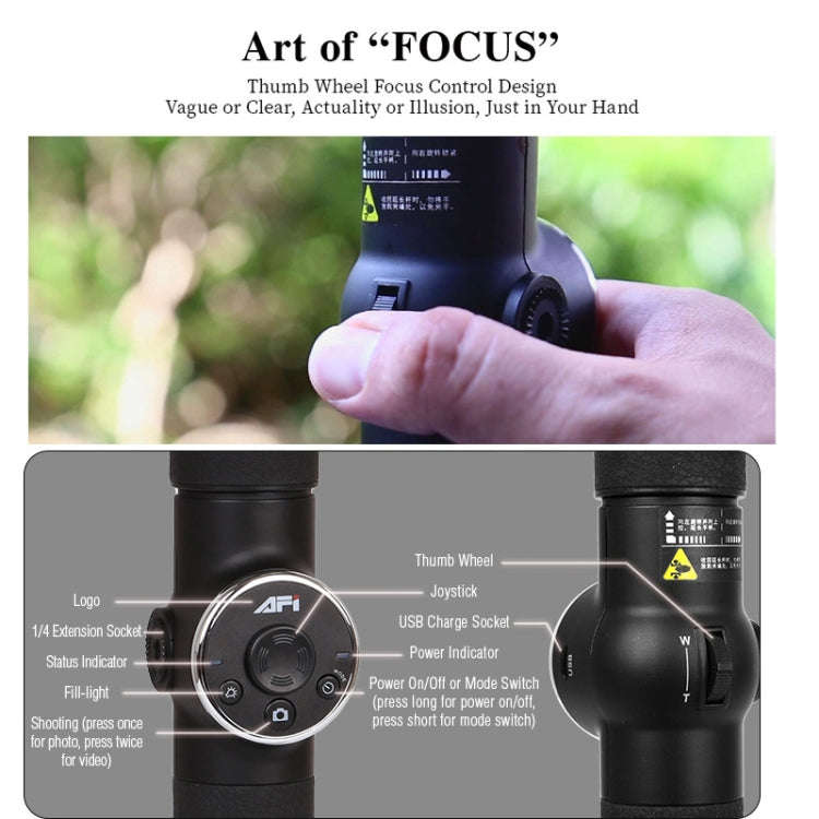 AFI V5 Smooth 3-Axis Handheld Aluminum Brushless Gimbal Stabilizer with Tripod Mount & Fill Light...