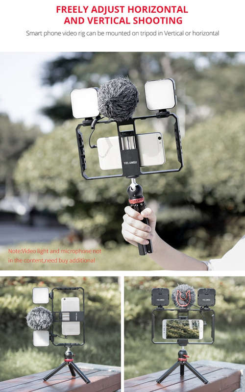 YELANGU  PC06 YLG0909A Vlogging Live Broadcast Smartphone Metal Cage Video Rig Filmmaking Recordi...