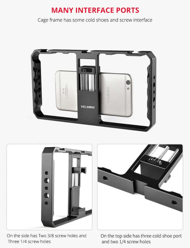 YELANGU  PC06 YLG0909A Vlogging Live Broadcast Smartphone Metal Cage Video Rig Filmmaking Recordi...