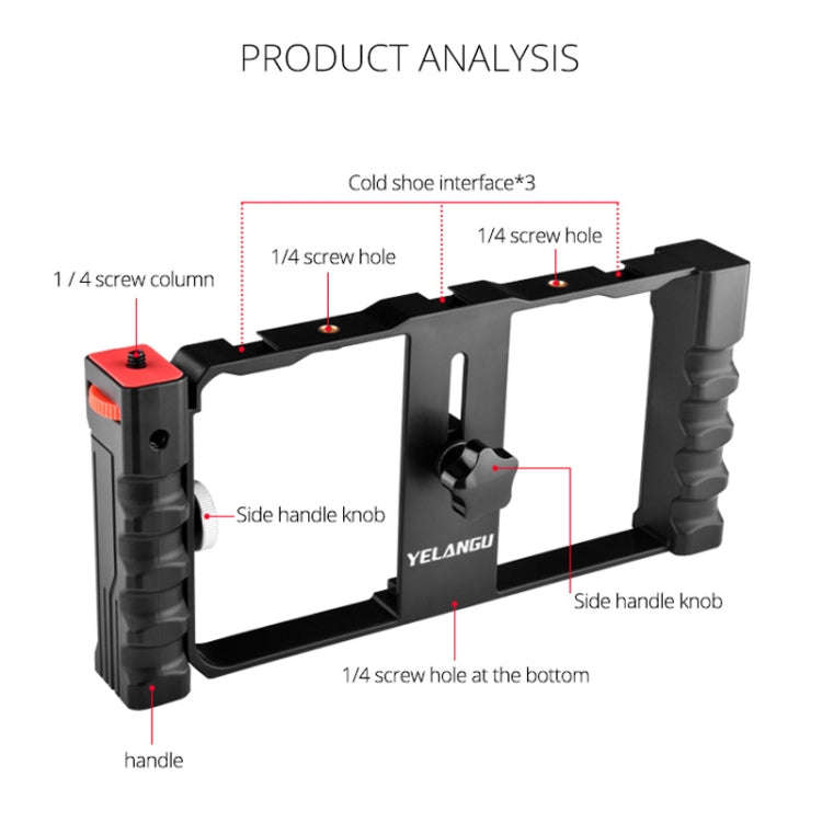 YELANGU PC02A Vlogging Live Broadcast Plastic Cage Video Rig Filmmaking Stabilizer Bracket for iP...