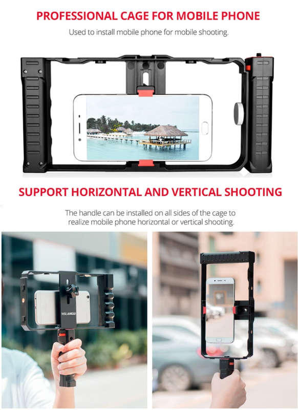 YELANGU PC02A Vlogging Live Broadcast Plastic Cage Video Rig Filmmaking Stabilizer Bracket for iP...