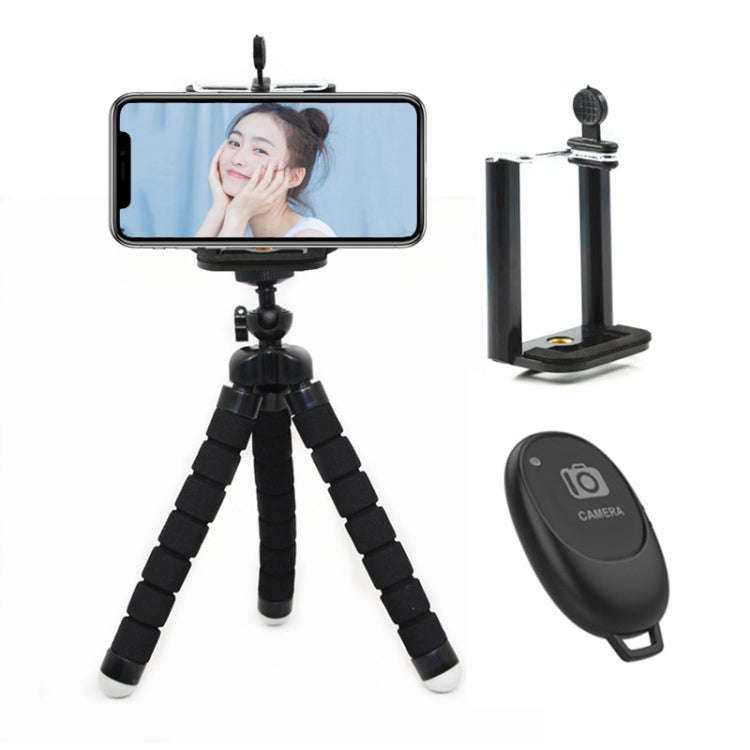 Mini Octopus Flexible Foam Tripod Holder with Phone Clamp & Remote Control(Black)