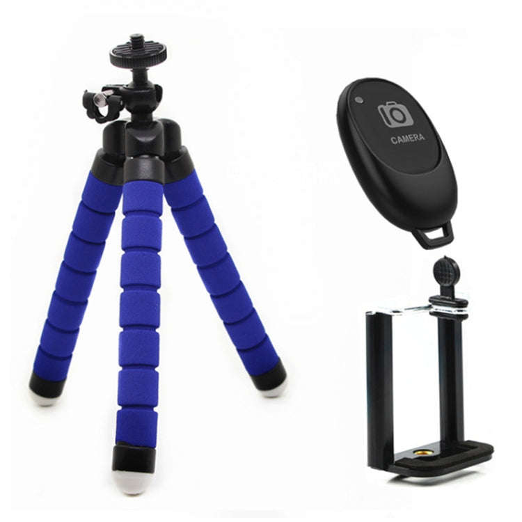 Mini Octopus Flexible Foam Tripod Holder with Phone Clamp & Remote Control (Blue)