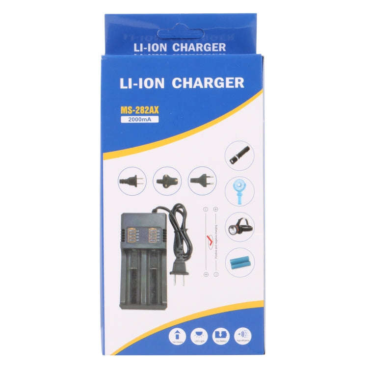 MS-282AX 2-Slot Lithium Battery Charger For 18650 / 26650 / 14500 / 16340 / 18500 Lithium Batteri...