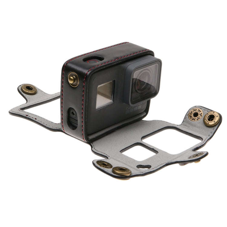 For GoPro HERO7 Black /6 /5  PU Leather Housing Case with Neck Strap & Buttons(Black)