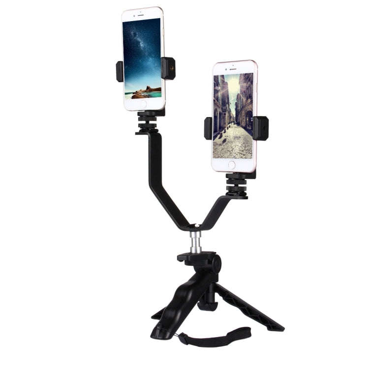 Smartphone Live Broadcast Bracket Grip Folding Tripod Holder Kits with 2x Phone Clips , For iPhon...