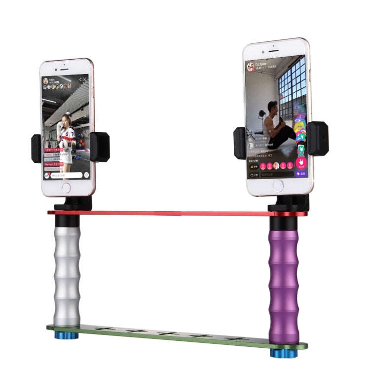 Smartphone Live Broadcast Bracket Dual Hand-held Selfie Mount Kits with 2x Phone Clips, For iPhon...
