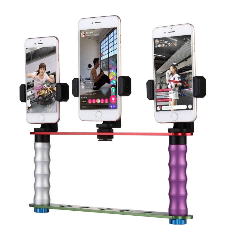 Smartphone Live Broadcast Bracket Dual Hand-held Selfie Mount Kits with 2x V-Bracket + 3x Phone C...