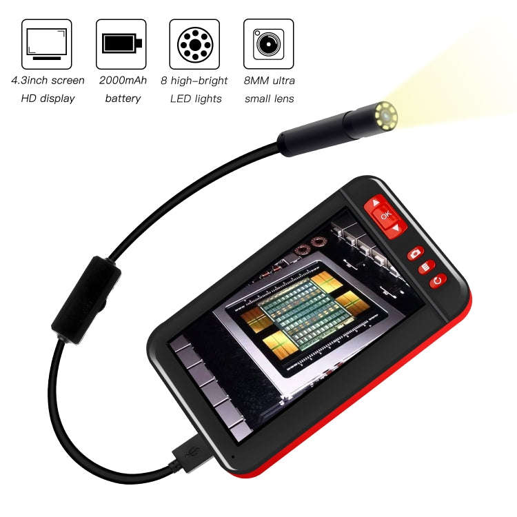 P20 4.3 Inch Screen Display HD1080P Inspection Endoscope with 8 LEDs, Length: 5m, Lens Diameter: ...