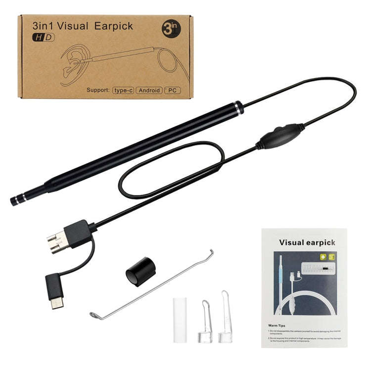 AN101 5.5mm Home Otoscope Three-in-One Ear Endoscope 30W HD Otoscope Visual Ear Picking Otoscope(...