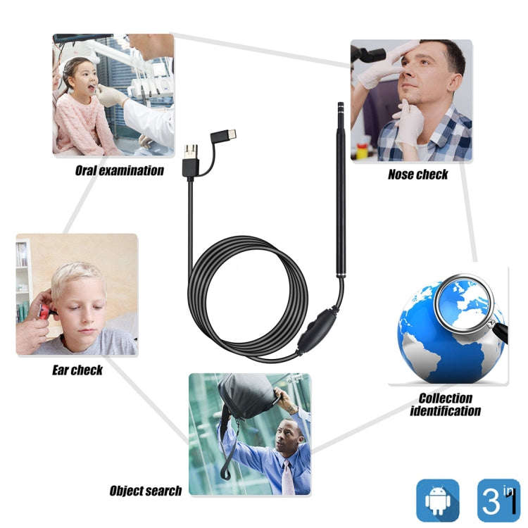 AN101 5.5mm Home Otoscope Three-in-One Ear Endoscope 30W HD Otoscope Visual Ear Picking Otoscope(...