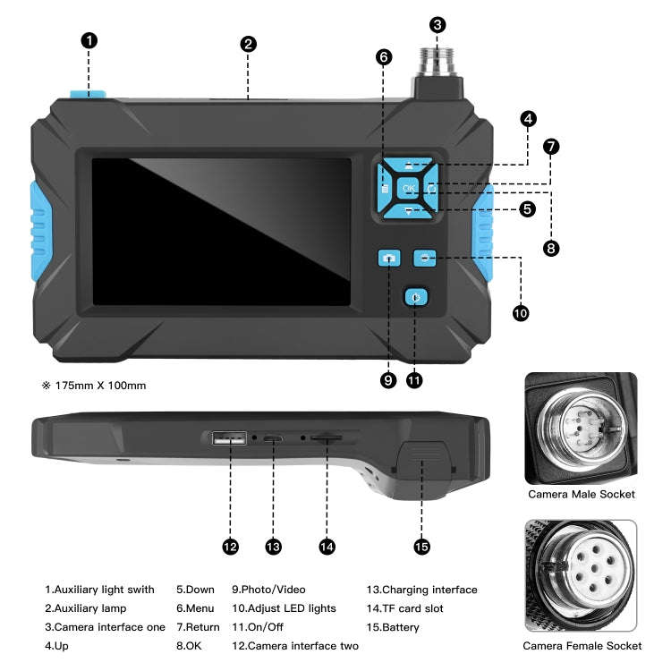 P30 5.5mm IP67 Waterproof 4.3 inch HD Portable Endoscope Hard Cable Industrial Endoscope, Cable L...