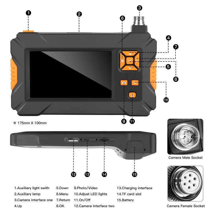 P30 8mm IP67 Waterproof 4.3 inch HD Portable Endoscope Snake Tube Industrial Endoscope, Cable Len...