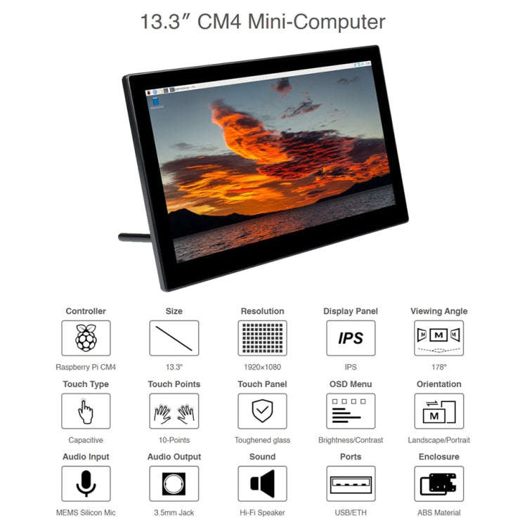 WAVESHARE Mini-Computer Powered by Raspberry Pi CM4 Touch Screen(UK Plug)