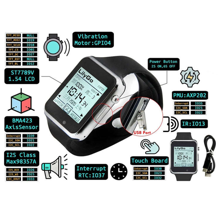 TTGO T-Watch-2020 ESP32 Main Chip 1.54 inch Touch Display Programmable Wearable Watch (Black)