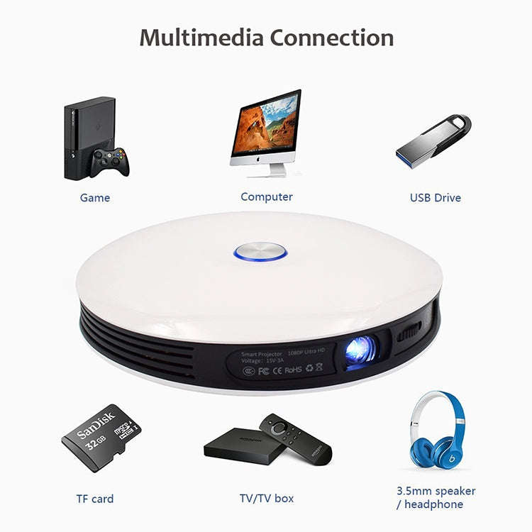 Wejoy DL-S9 220 Lumens 1280x720 720P Android 6.0 HD Bluetooth WiFi Smart Laser 3D Projector, Supp...