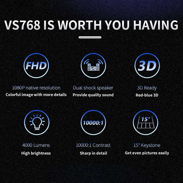VS768 4000ANSI Lumens 1980x1080 Resolution LED+LCD Technology Smart Projector, Support AV / HDMI ...