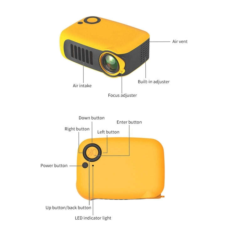 A2000 Portable Projector 800 Lumen LCD Home Theater Video Projector, Support 1080P, EU Plug (White)