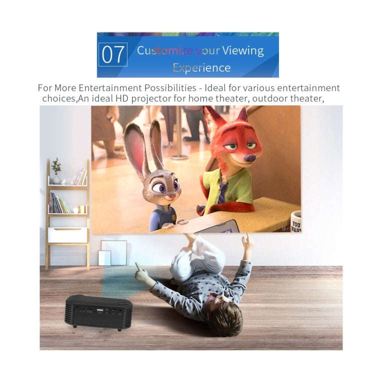 A2000 Portable Projector 800 Lumen LCD Home Theater Video Projector, Support 1080P, EU Plug (White)