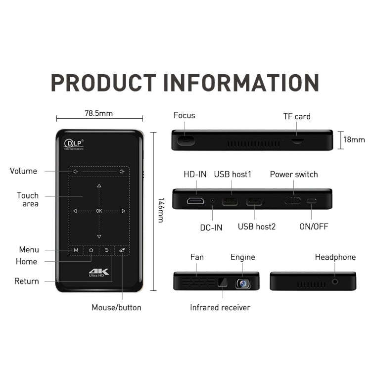 P09 Portable 4K Ultra HD DLP Mini Smart Projector with Infrared Remote Control, Amlogic S905X 4-C...