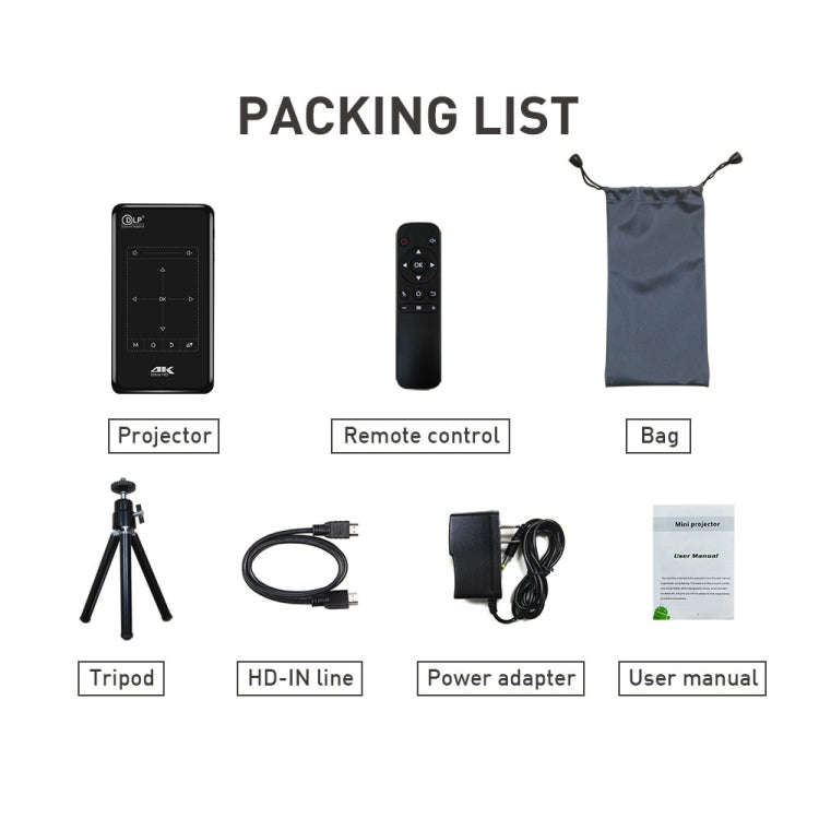 P09 Portable 4K Ultra HD DLP Mini Smart Projector with Infrared Remote Control, Amlogic S905X 4-C...