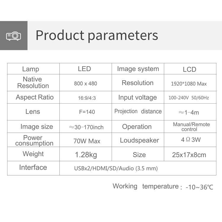 T5 100ANSI Lumens 800x400 Resolution 480P LED+LCD Technology Smart Projector, Support HDMI / SD C...