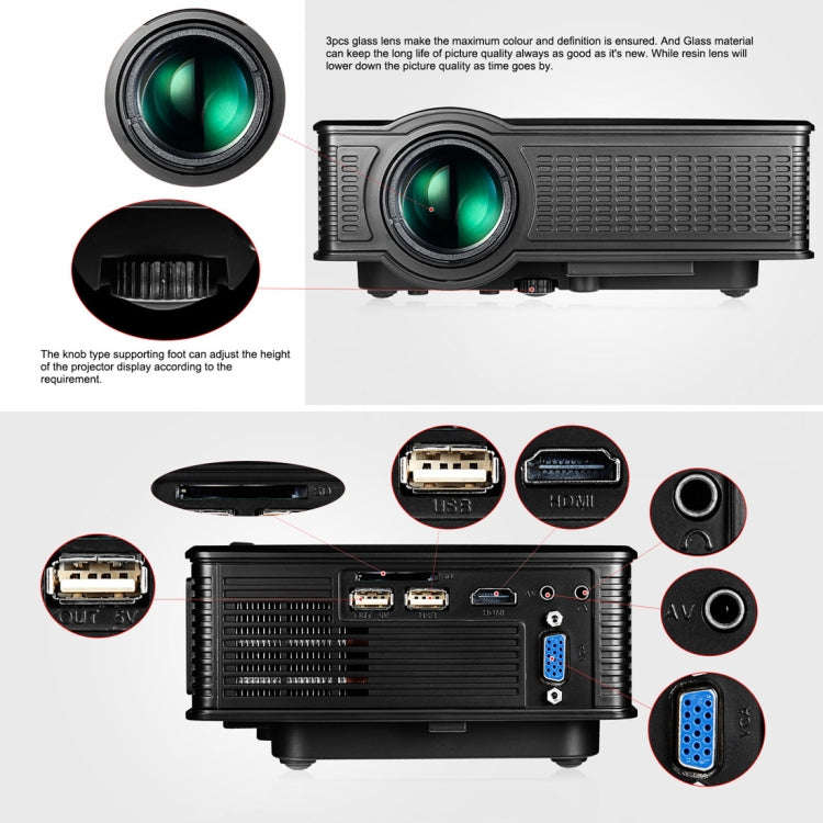 LY-50 1800 Lumens 1280x800 Home Theater LED Projector with Remote Control, Support AV & USB & VGA...