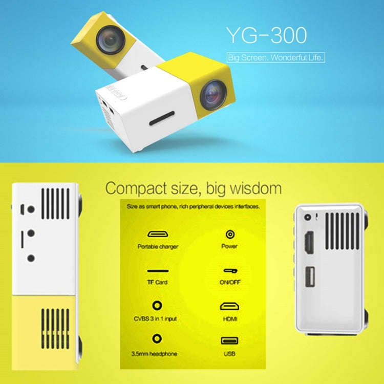 YG300 400LM Portable Mini Home Theater LED Projector with Remote Controller, Support HDMI, AV, SD...