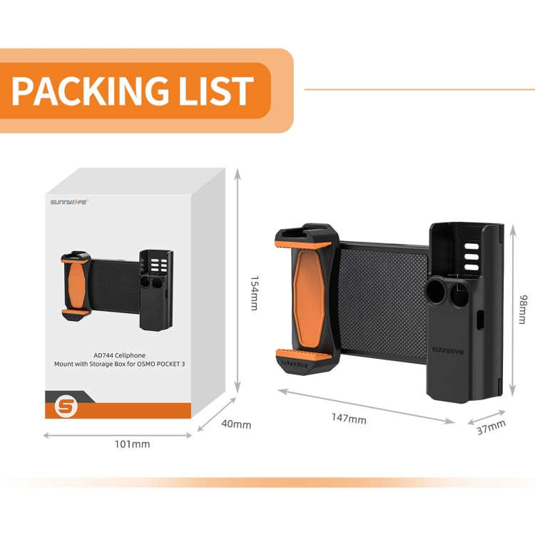 For DJI OSMO Pocket 3 Sunnylife OP3-AD744 Expanded Phone Clamp Holder with Storage Case (Black)