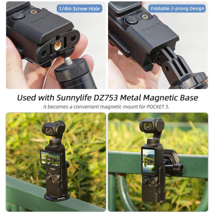 For DJI OSMO Pocket 3 Sunnylife Expansion Adapter Foldable Dual Hooks Adapter Protective Case Bra...