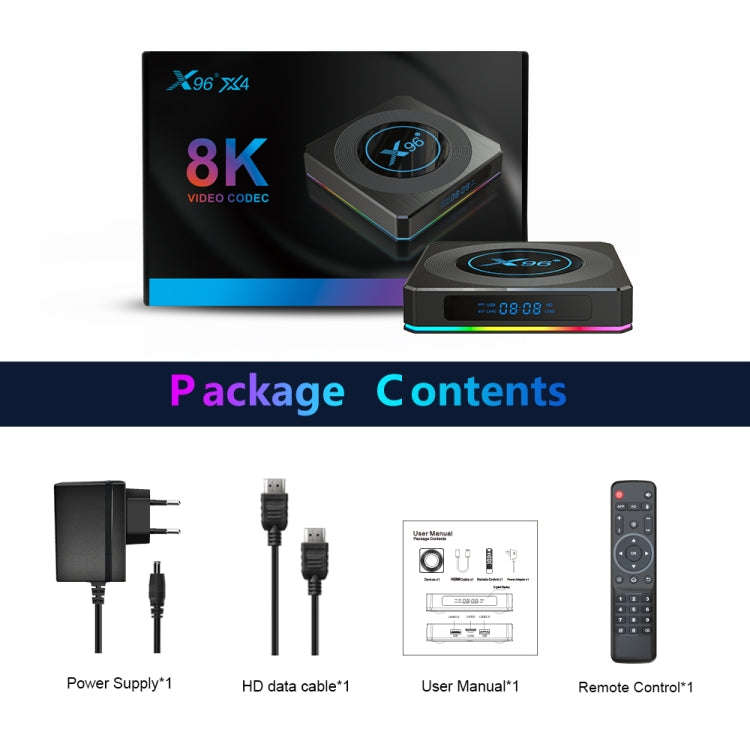X96 X4 8K Smart TV BOX Android 11.0 Media Player with Remote Control, Amlogic S905X4 Quad Core AR...