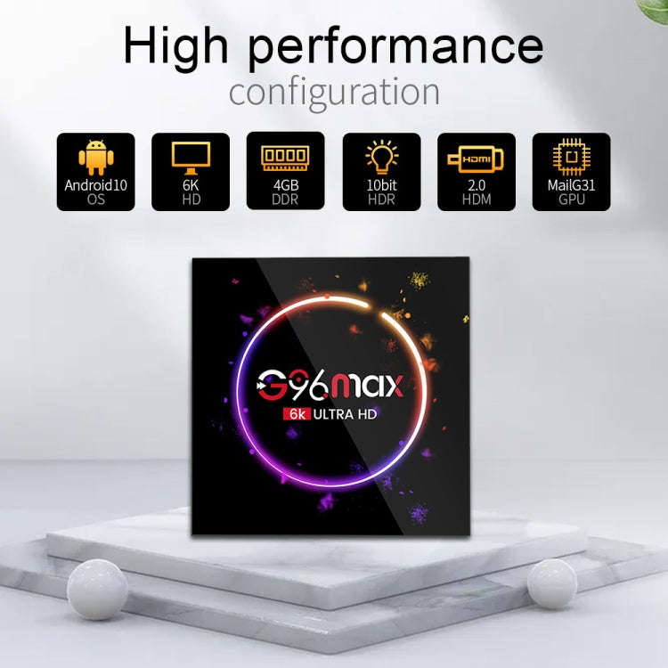 G96 MAX 6K UHD Smart TV Box, Android 10.0, Allwinner H616 Quad Core, 4GB+64GB, US Plug