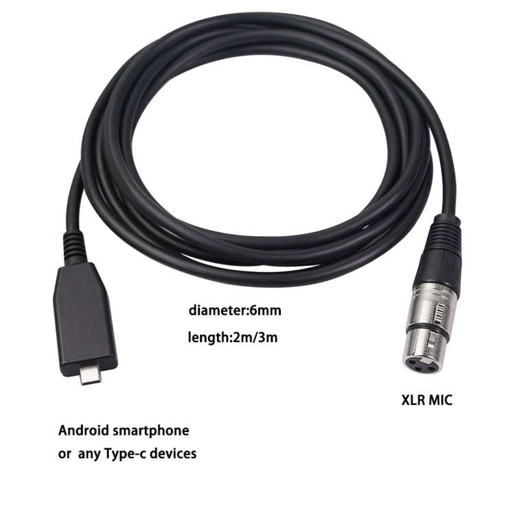 TY18 USB-C / Type-C Male to Cannon Female Microphone Recording Cable, Cable Length:2m