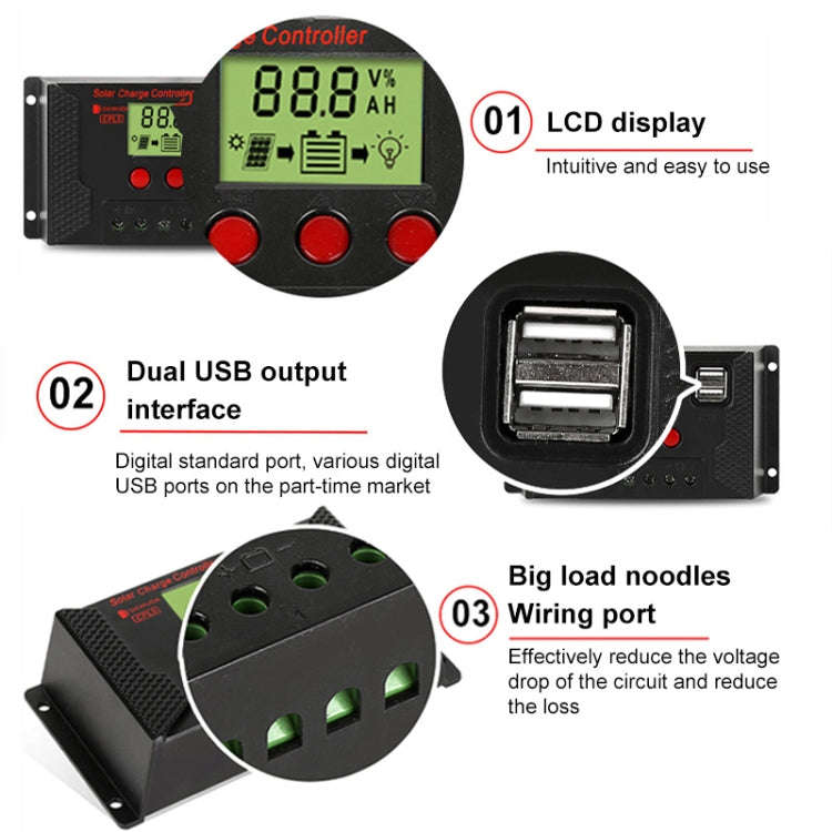 PWM Solar Controller 12V / 24V Lithium Battery Charging Photovoltaic Panel Charging Street Light ...