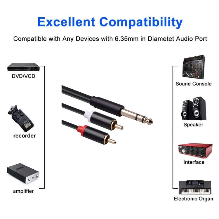 3685 6.35mm Male to Double RCA Male Stereo Audio Cable, Length:3m